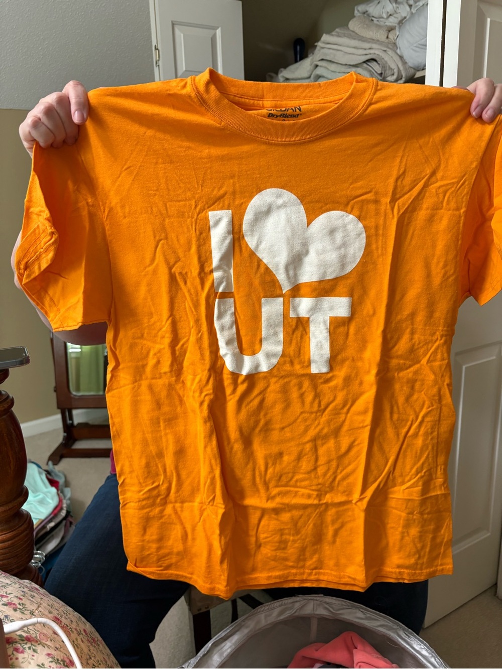 Gildan Orange Graphic Tee with White "I heart UT" Print University of Tennessee